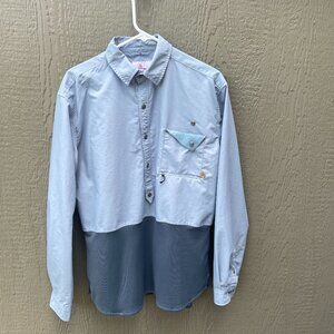 Western Rise Shirt‎ Mens Large Blue 1/2 Button LS Pioneer Popover Lightweight